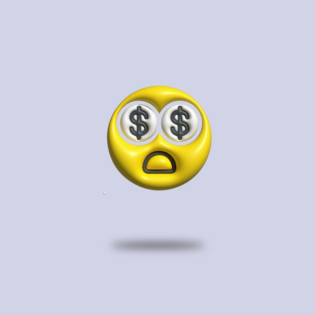 Yellow shocked emoji with dollar sign eyes