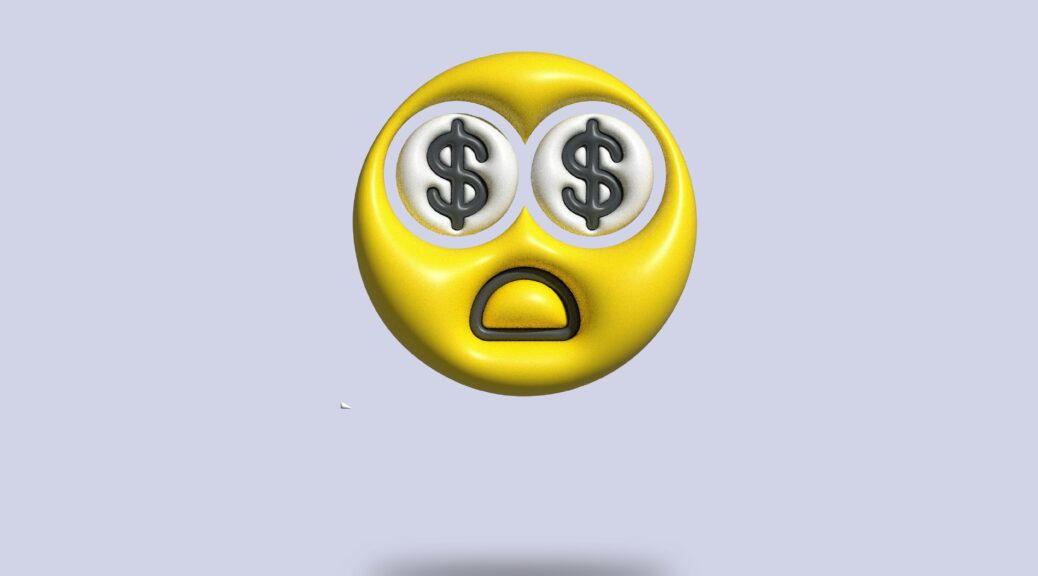 Yellow shocked emoji with dollar sign eyes
